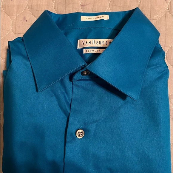 VAN HEUSEN~LUX SATEEN~BLUE SHIRT~17 - Picture 2 of 8